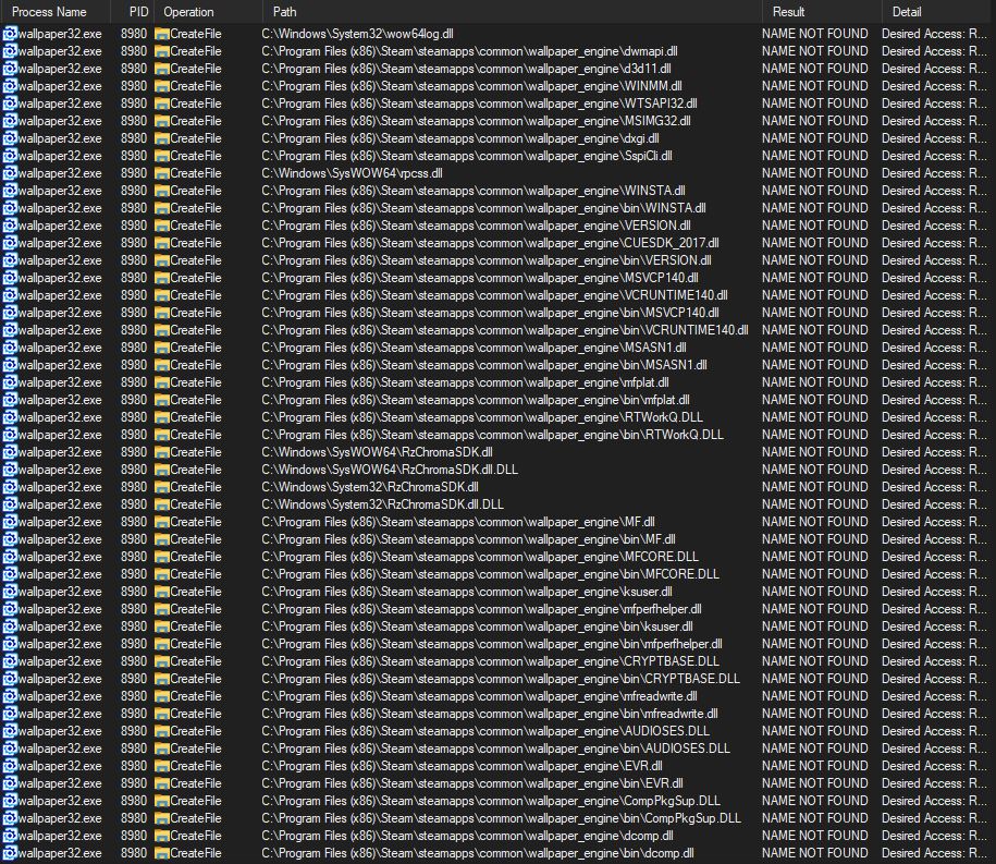 List of failed DLL loads