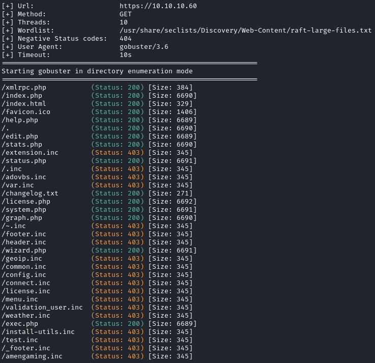 Gobuster for file extensions
